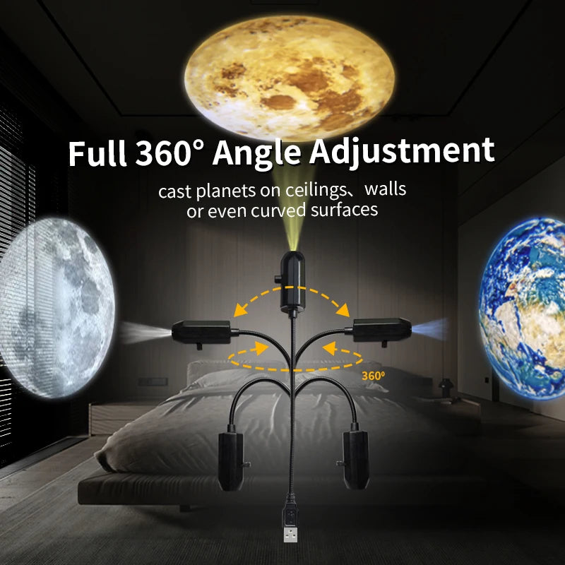 5V USB Projector Light Moon Earth Planet Night Light Switchable Pattern LED Projector Lamp for Room Ceiling Window Wall Decor