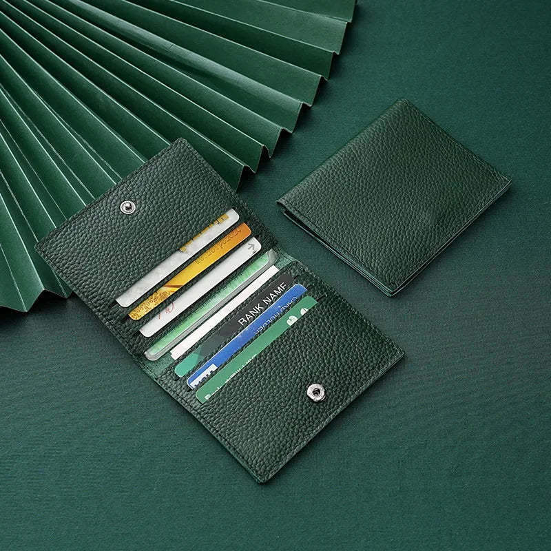 Ultra Thin Genuine Leather Card Holder 8 Slots Mini Wallet Slim Credit Card Case for Men Women