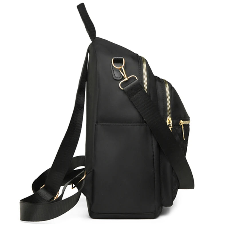 Elegant Quilted Nylon Women Backpack Gold Hardware Rucksack Multi‑slot Shoulder Bag For Casual Shopping Travel Activities