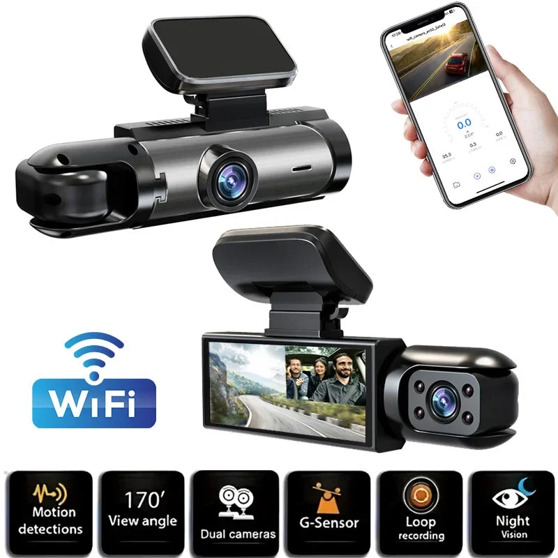 1080P WIFI Dual camera Dash Cam for cars Wide Angle Adjustable Vehicle Front And Inside car camera with IR Night Car DVR Came