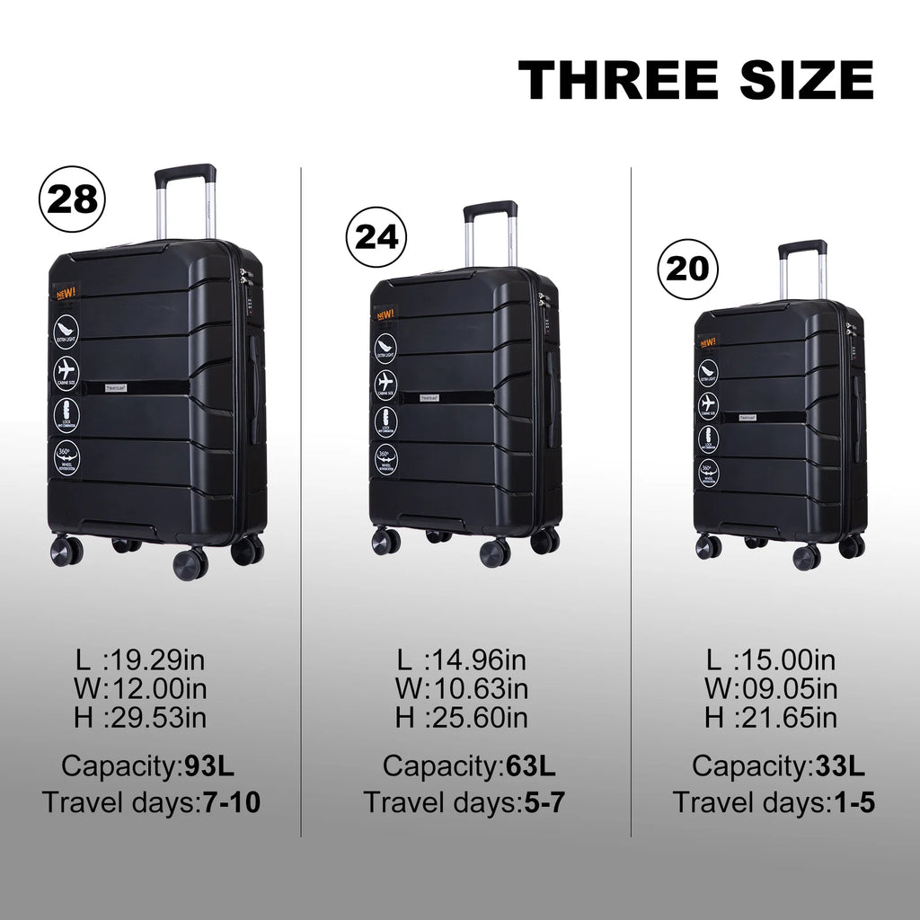 Travelhouse Hardshell Suitcase Spinner Wheels PP Luggage Sets Lightweight Suitcase With TSA Lock, 3-Piece Set (20/24/28)