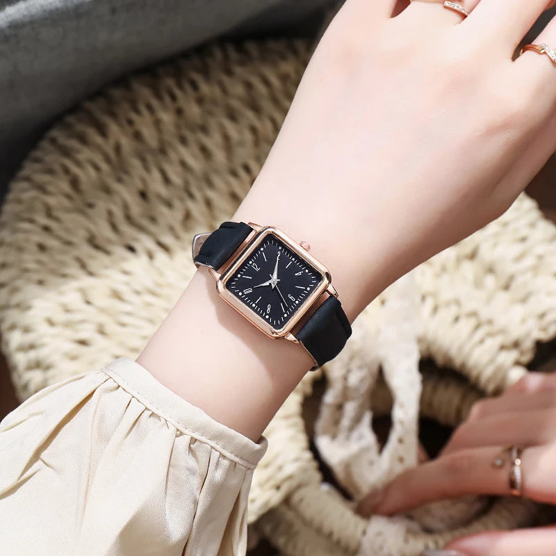 Women Watches Fashion Square Arabic Dial Quartz Watch Casual Leather Strap Ladies Wristwatches Clock Gift Reloj Mujer