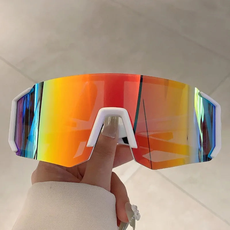 New Integrated Large Frame Colorful Bicycle Riding Sunglasses, Outdoor Sports Hiking Skiing Windproof Sunglasses