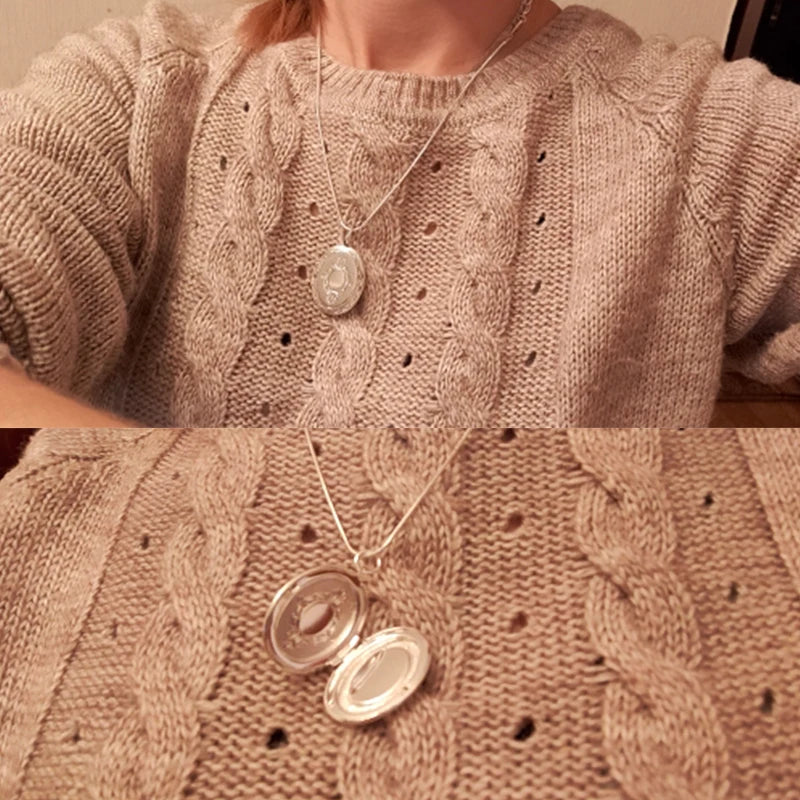 925 Sterling Silver Oval Round Photo Frame Pendant Necklace 18/20-28/30 Inch Snake Chain For Woman Man Wedding Jewelry