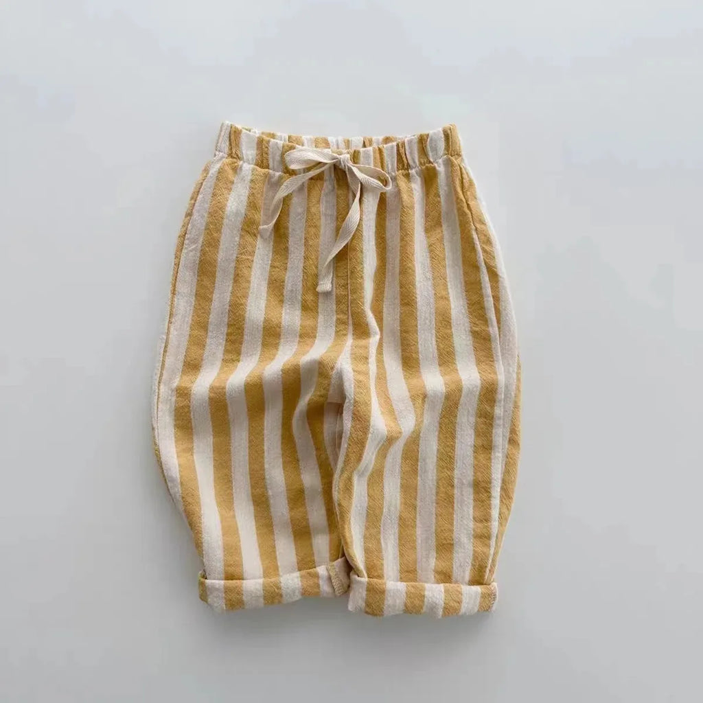 Spring Baby Boys Stripe Pants Cotton Casual Linen Elastic Trouers Toddler Infant Kids Girls Loose Pants