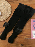 1 Pair of Children's Bowknot Cashmere Pantyhose, Thickened for Warmth, Tight Leggings for Winter Daily Wear for Girls Aged 1 to 9