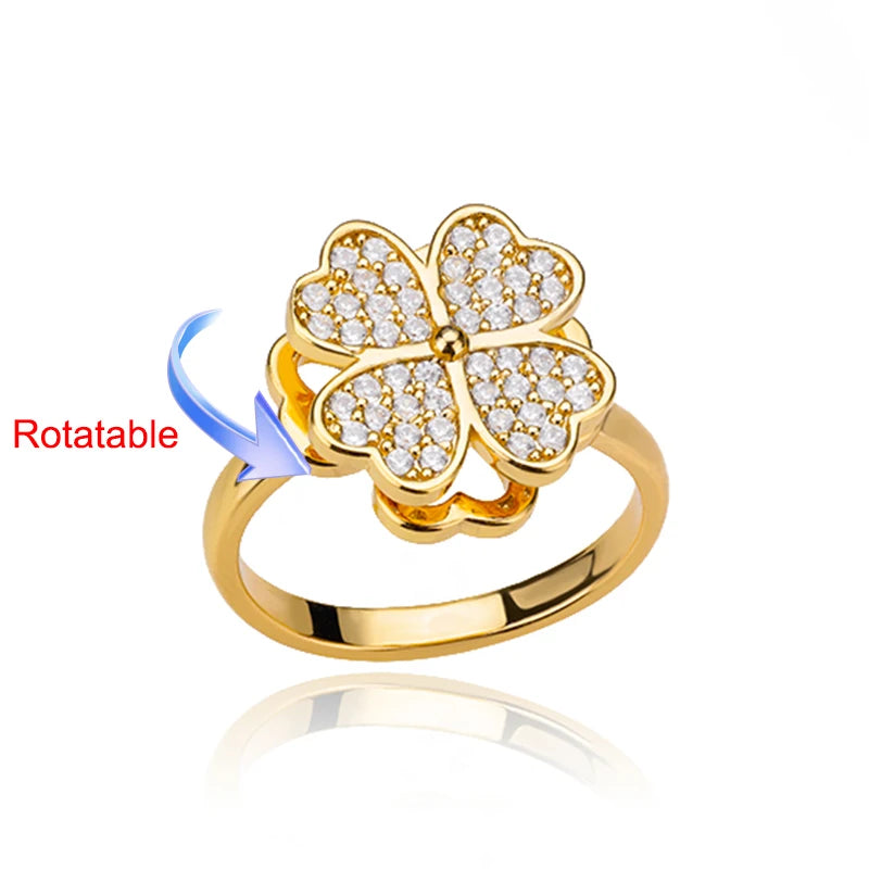 Anti-Stress Anxiety Rings for Women Gold Color Open Adjustable Rotating Ring Aesthetic Wedding Fashion Jewelry Gift