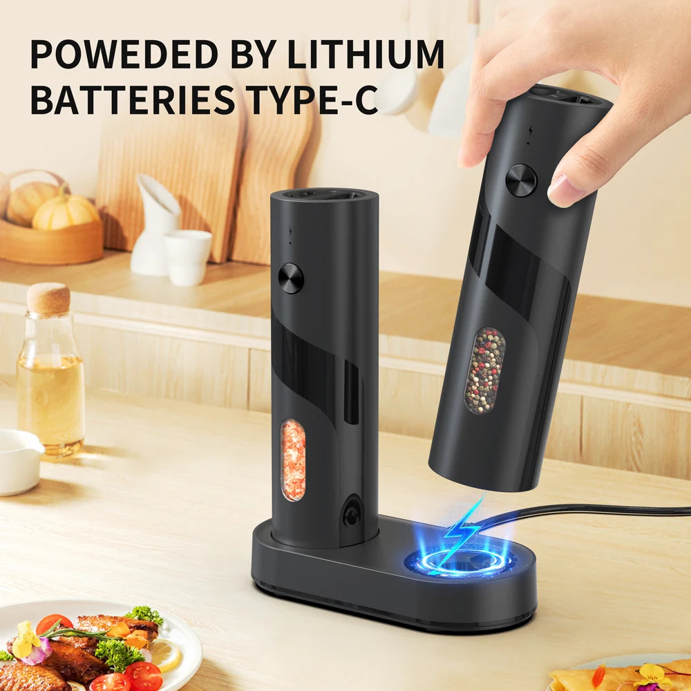 1/2pcs Rechargeable Electric Salt And Pepper Grinders Set with LED Lights Automatic Adjustable Coarseness 110ml Large Capacity