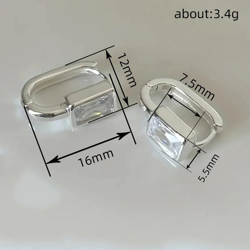 Huitan Fashion Contracted Rectangular Cubic Zirconia Hoop Earrings for Women Silver Color/Gold Color Temperament Jewelry