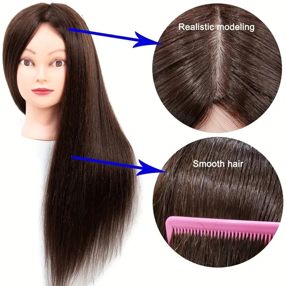 Realistic Mannequin Head With Synthetic Hair Versatile Beauty Training Aid For Hairstylist Makeup Practice Headdoll With Stand