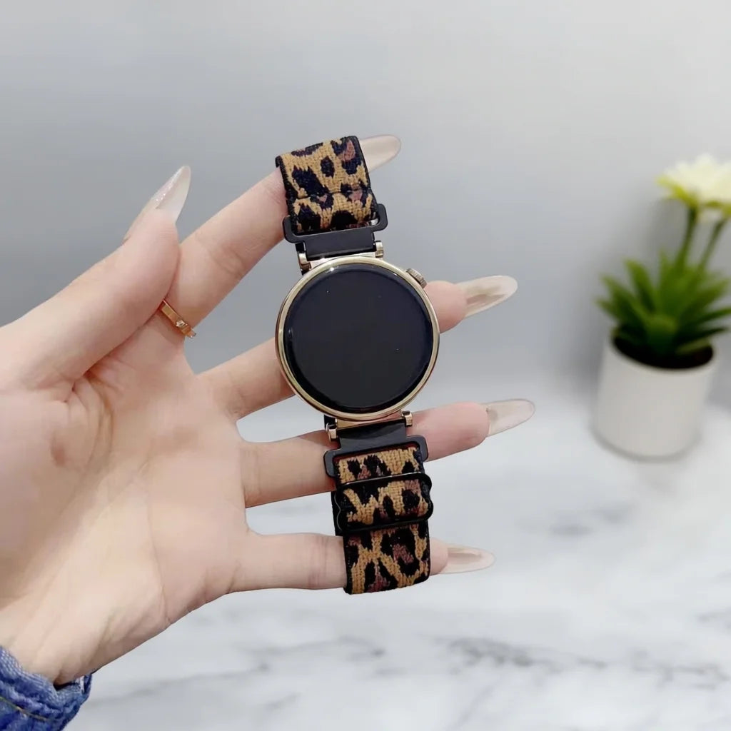 18/20/22mm Leopard Nylon Elastic Loop for Samsung Galaxy Watch7 6 5 4 Band Sport Bracelets for Huawei Watch GT7 6 5/Garmin Watch