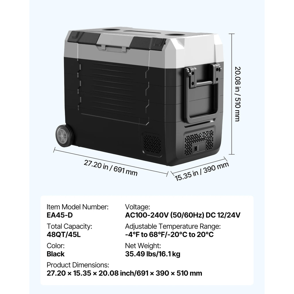 SucceBuy 35L 45L 55L Portable Foldable Handle Car Refrigerator with Wheel -4°F to 68°F Truck Refrigerator with APP Control Compressor Freezer for Camping Picnics Car Home Traval