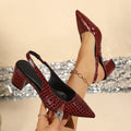 Silver Wine Red Patent Pointed Toe Pumps for Women Spring Summer Retro Slingback Chunky Square Heel Shoes Woman Gladiator Shoes