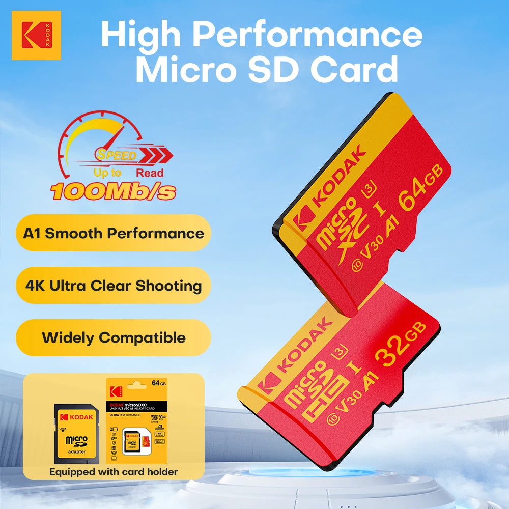 Original KODAK C10 Microsd 16GB 32GB 64GB 128GB 256GB 512GB Memory Card TF SDXC U3 Micro Sd Card with Adapter For Camera