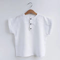 Boys Cotton And Linen Striped Casual T-Shirt 2026 Summer New Children's Round Neck Buttons Short-Sleeved Linen Tops TZ417
