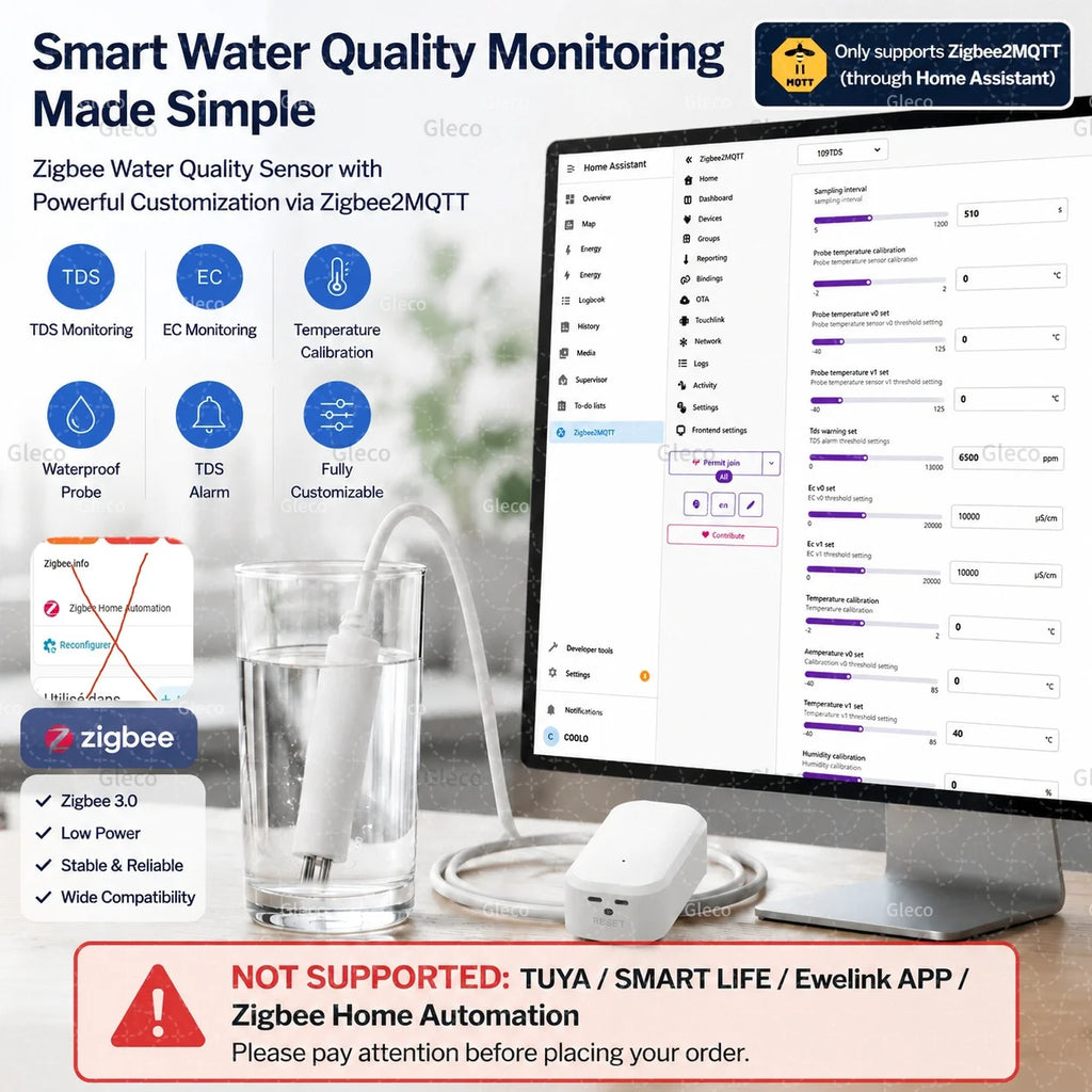 7in1 Zigbee Water Quality Monitor Smart Home Probe Temperature Humidity Sensor TDS SG Meter EC Salnity Tester For Zigbee2mqtt