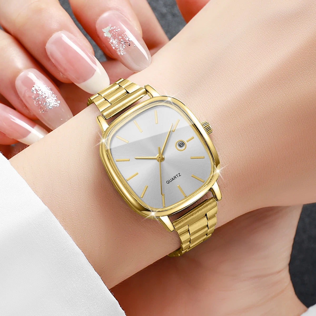 3PCS/Set Elegant Square Dial Women Watches Simple Calendar Quartz Wristwatches Bracelets Set Reloj Mujer (Without Box)