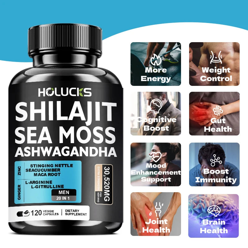 Buy 1 Get 1 Free! Pure Shilajit & Sea Moss Supplement, for Boosts Testosterone, Energy & Stamina, Supports Male Vitality, Men
