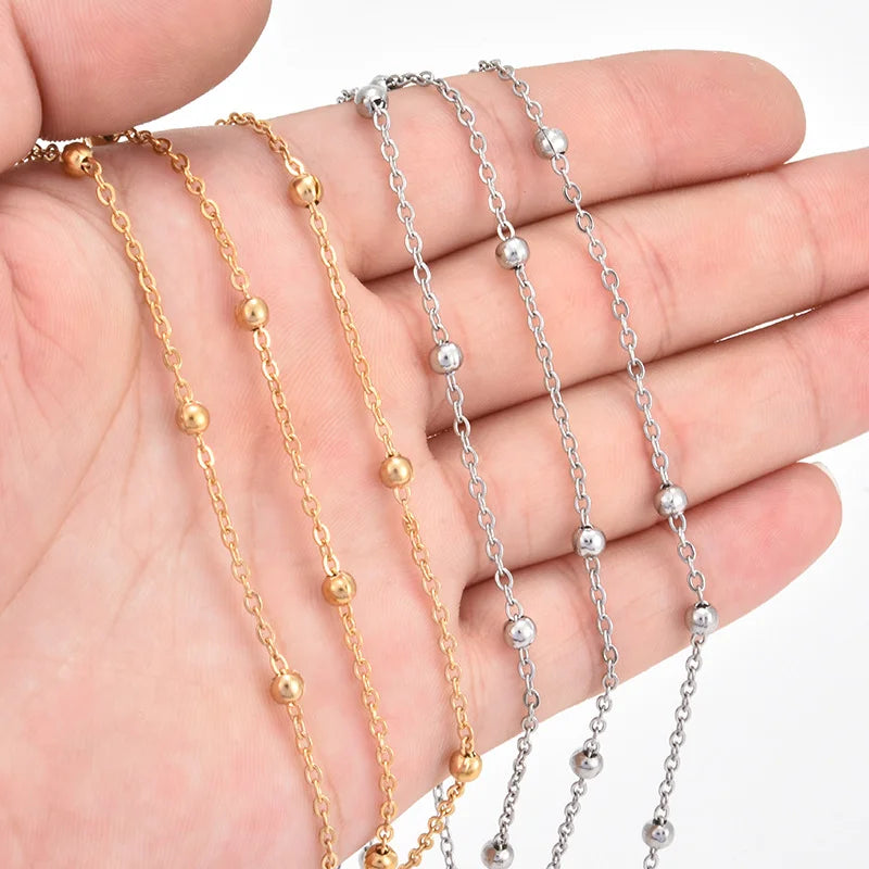 Wholesale 1M 2M 5M Stainless Steel Gold Color Beaded Chain Link Ball Chain DIY Anklet Necklaces Bracelet Making Accessories