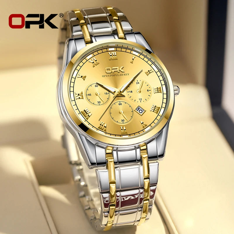 OPK Brand Steel Belt Dual Calendar MEN'S Quartz Watch 8119