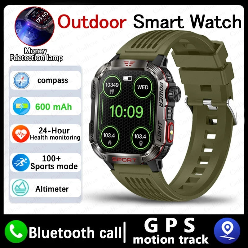 New Military Outdoor Smartwatch Men GPS Compass 600mAh BT Call 2.01" Screen Sports LED Flashlight 5ATM Waterproof Smart Watch