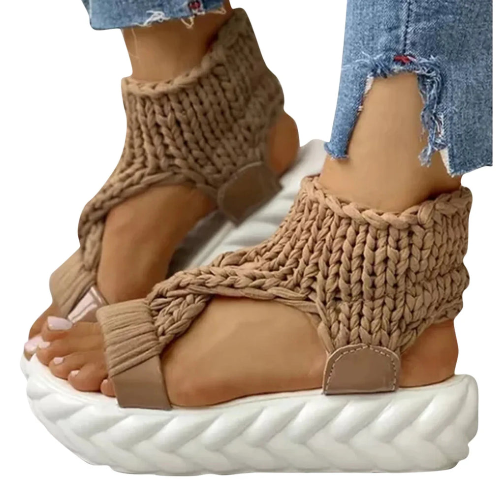Sandals Women's Braided Knit O-Ring Fashion Platform Summer Gladiator Sandals Shoes Thick Heels Ladies Casual Sandalias Shoes