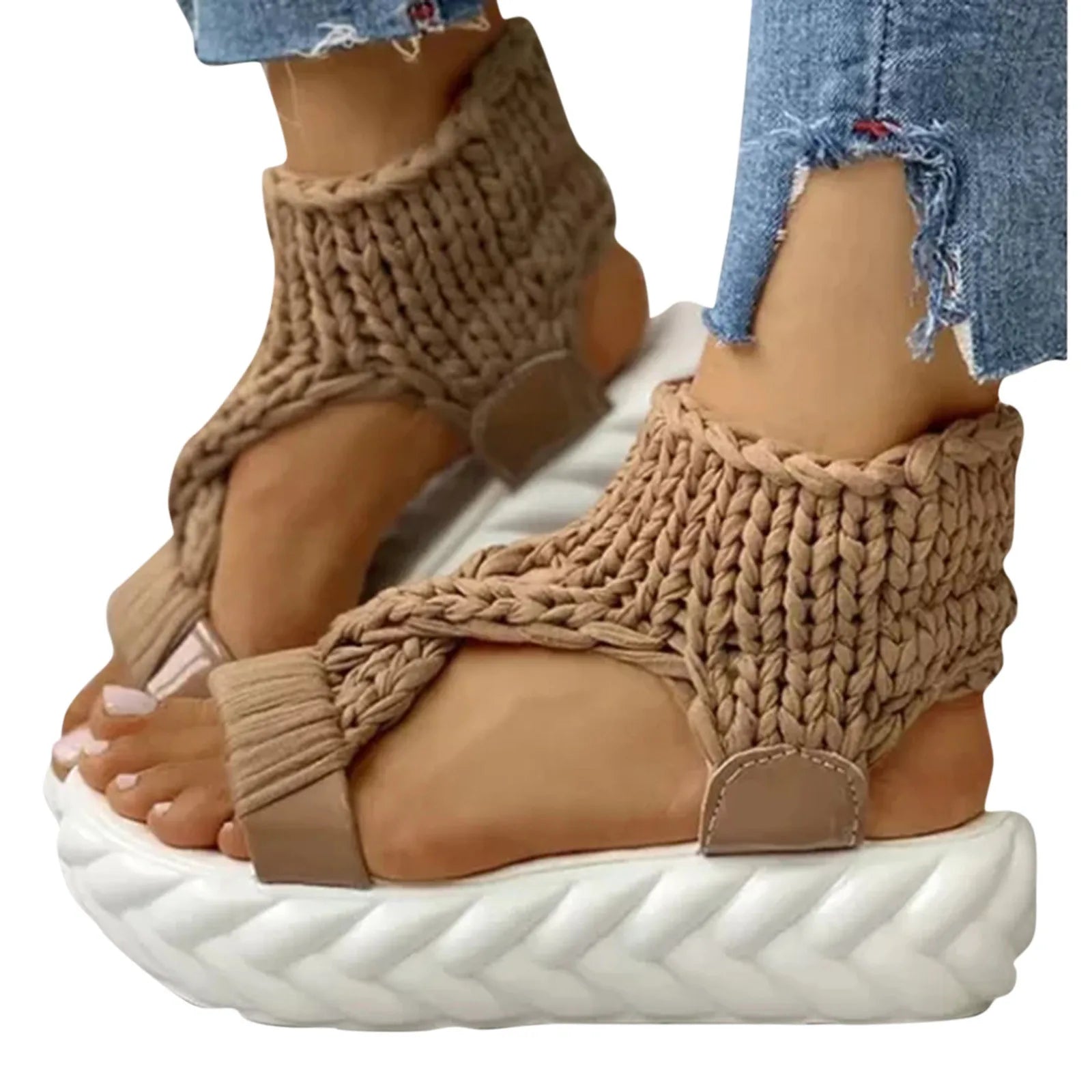 Sandals Women's Braided Knit O-Ring Fashion Platform Summer Gladiator Sandals Shoes Thick Heels Ladies Casual Sandalias Shoes