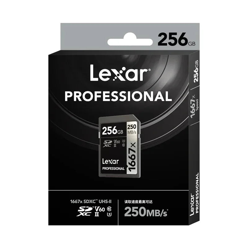 Lexar SD Card 1667X Official Original 250MB/s 64GB 128GB 256GB Memory Card SDXC UHS-II V60 U3 C10 Flash Cards 4K for Camera