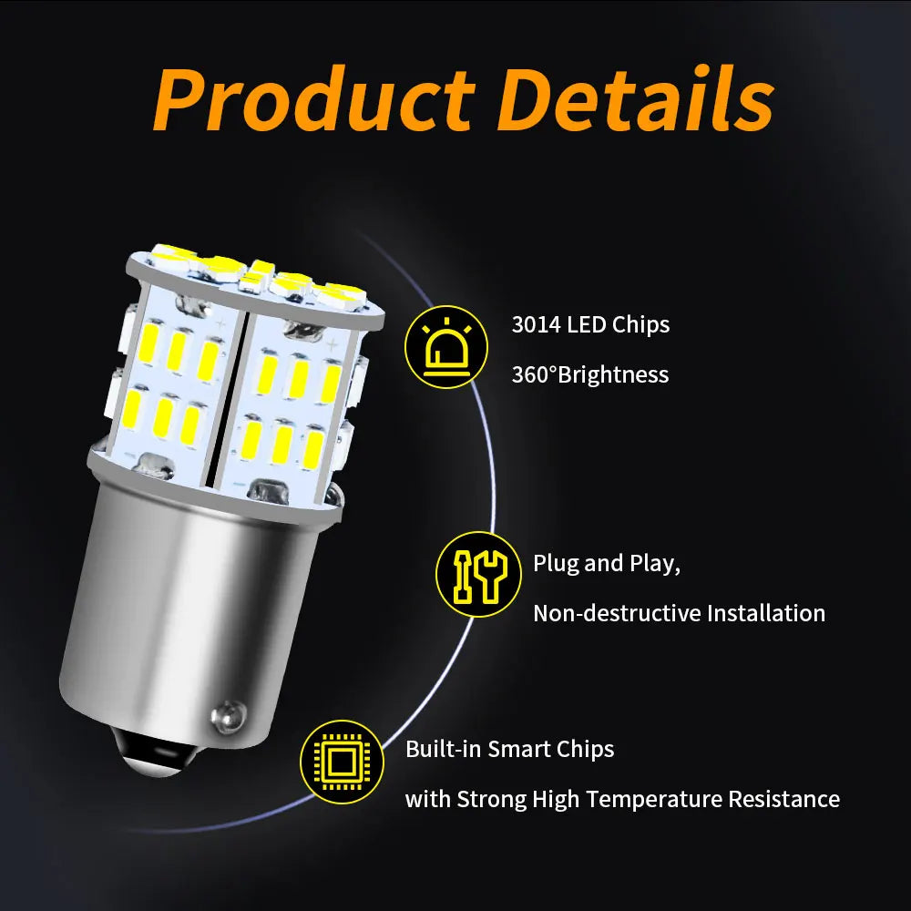 2PCS Ultra Bright LED Brake Stop Reversing 1156 BA15S P21W S25 G18 1157 BAY15D P21/7W 12V Plug and Play Car Lights Turn Signals