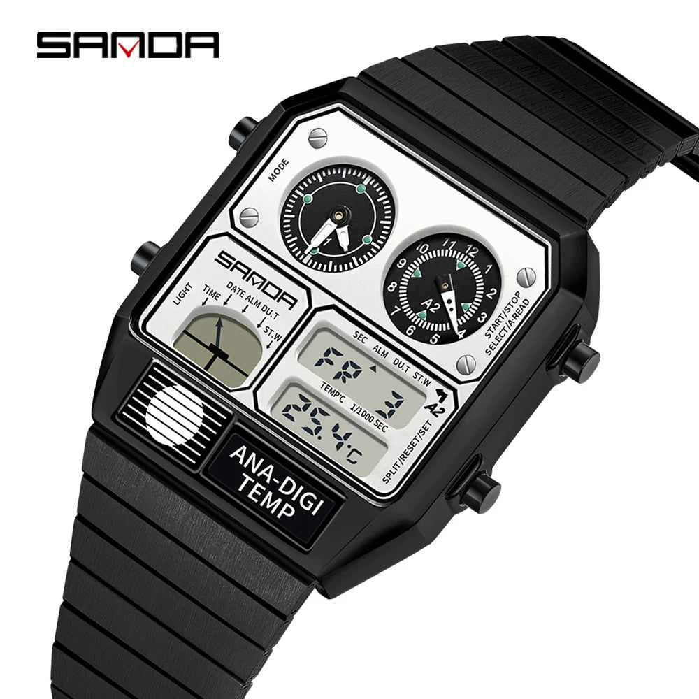 SANDA 3192 hot selling LED electronic square men's youth leisure thermometer stopwatch timing code multifunctional men's watch