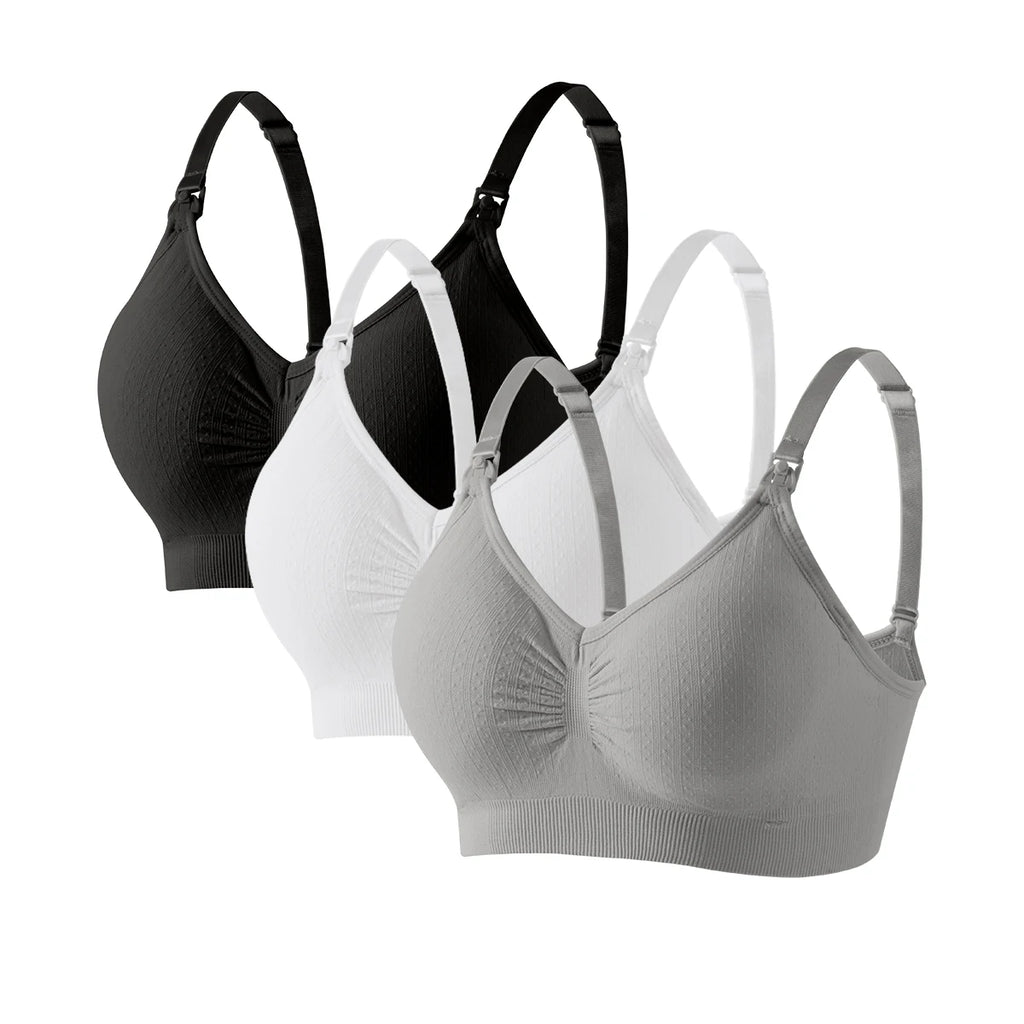 3 PCS Set Breathable Front Open Nursing Bra Maternity Underwear Pregnancy Bra Full Cup Wireless Comfortable Breastfeeding Bra