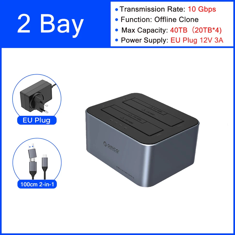 ORICO Hard Drive Docking Station Offline Clone SATA HDD Enclosure for 2.5/3.5 inch SATA SSD/HDD Dock USB C 3.2 Gen 1 Duplicator