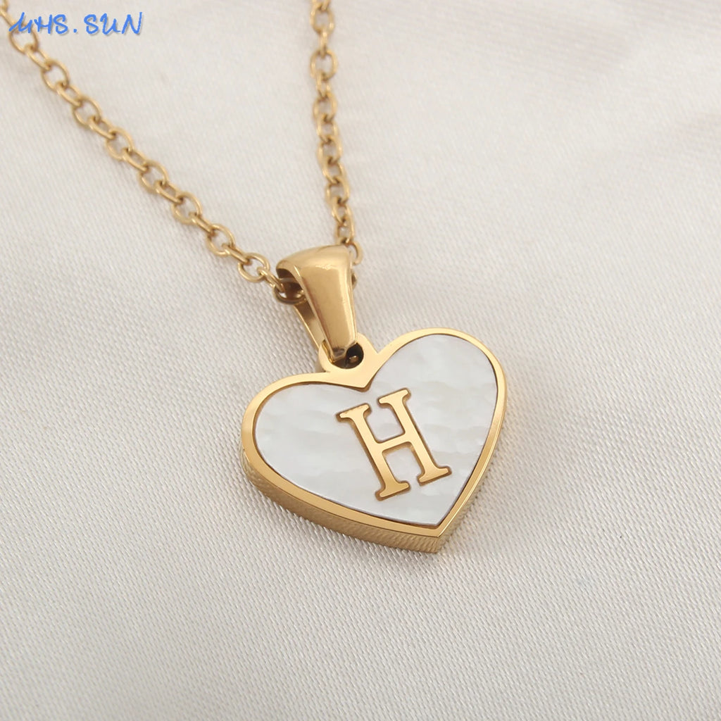 MHS.SUN Stainless Steel Heart Initial Necklace for Women Girls Gold Plated A-Z 26 Letter Pendant Choker Jewelry Birthday Gifts