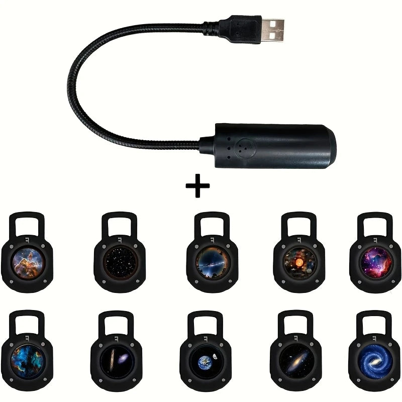 USB Galaxy Projection Lamp,10pcs Patterns LED Light Projects Starry Sky Galaxy Atmosphere Light Festive Decoration Creative Gift