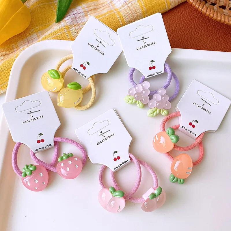 Sweet Fruity Semi Transparent Cartoon Hair Ties Girls High Stretch Cute Design Soft Elastic Children Hair Accessories