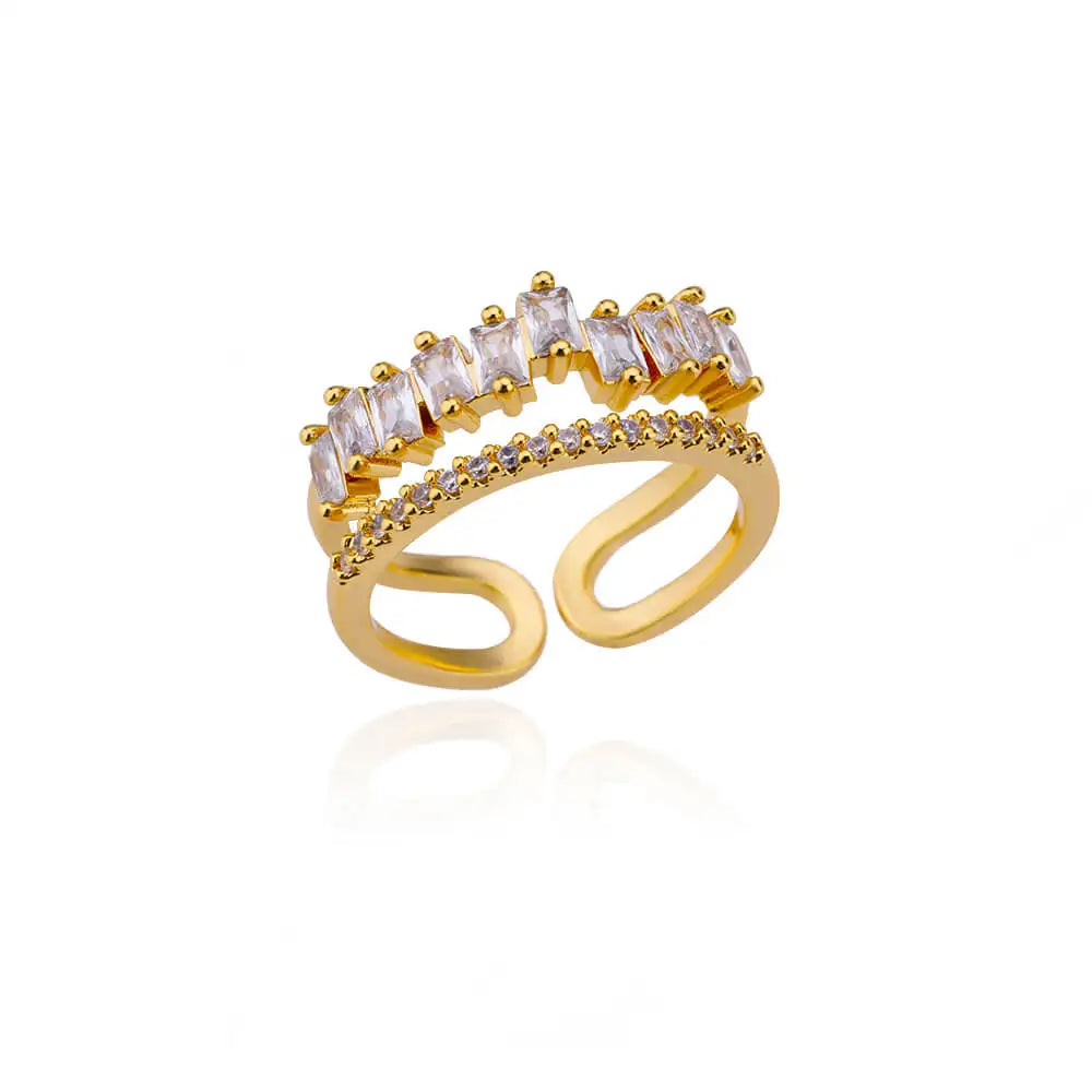 Luxury Zircon Double Layer Leaf Rings For Women Gold Color Stainless Steel Ring Boho Couple Jewelry Accesorios anillos mujer