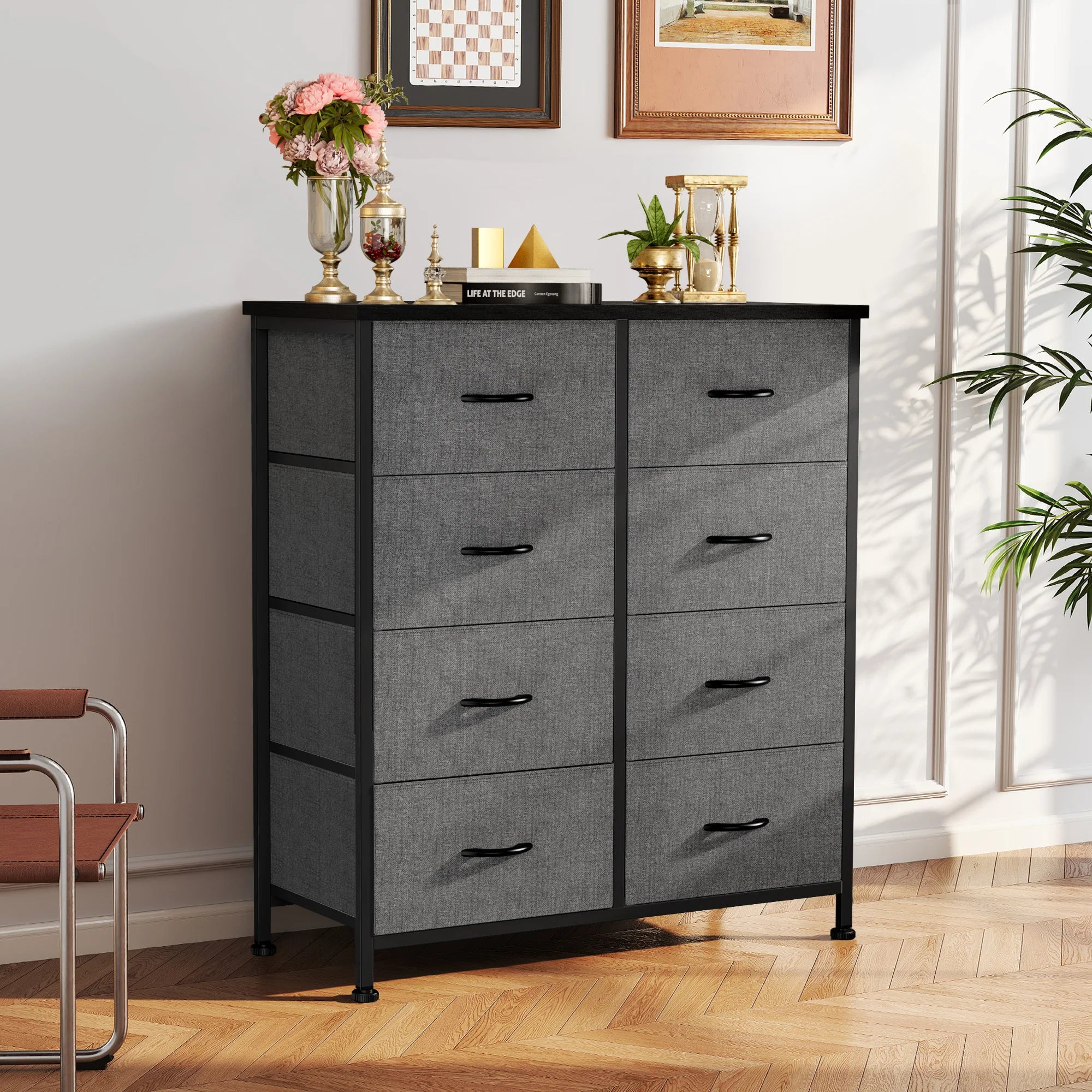 JHK Dresser Children's Wardrobe For Bedroom With 8 Fabric Drawers Storage Cabinet Steel Frame Assembly Closet For Home Furniture