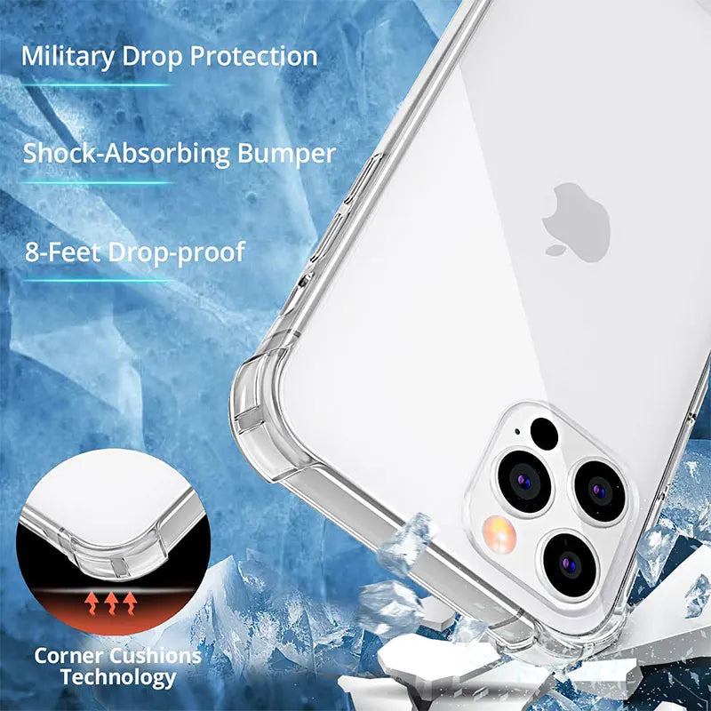 Thick Shockproof Silicone Clear Phone Case For iPhone 11 12 13 14 15 16 17 18 Pro Max Mini XS XR 7 8 Plus Transparent Soft Cover