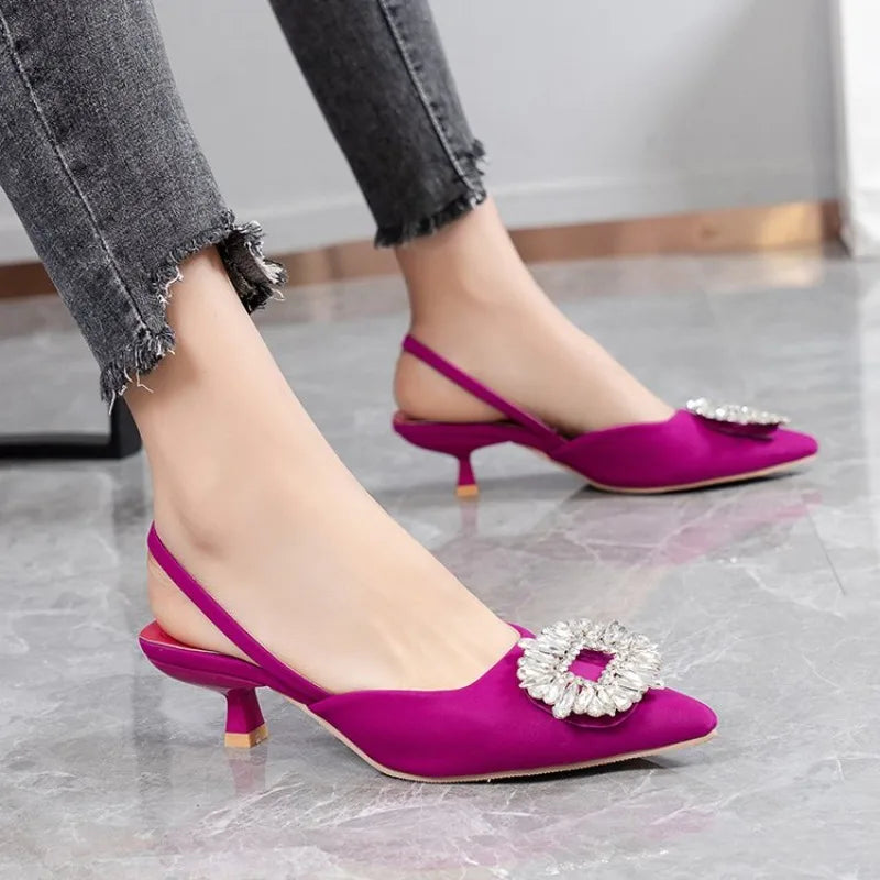 2026 Spring Stiletto Toe Drag Korean Version Sexy Party Sandals Women's Shoes Rhinestone Fashion Summer Sandals