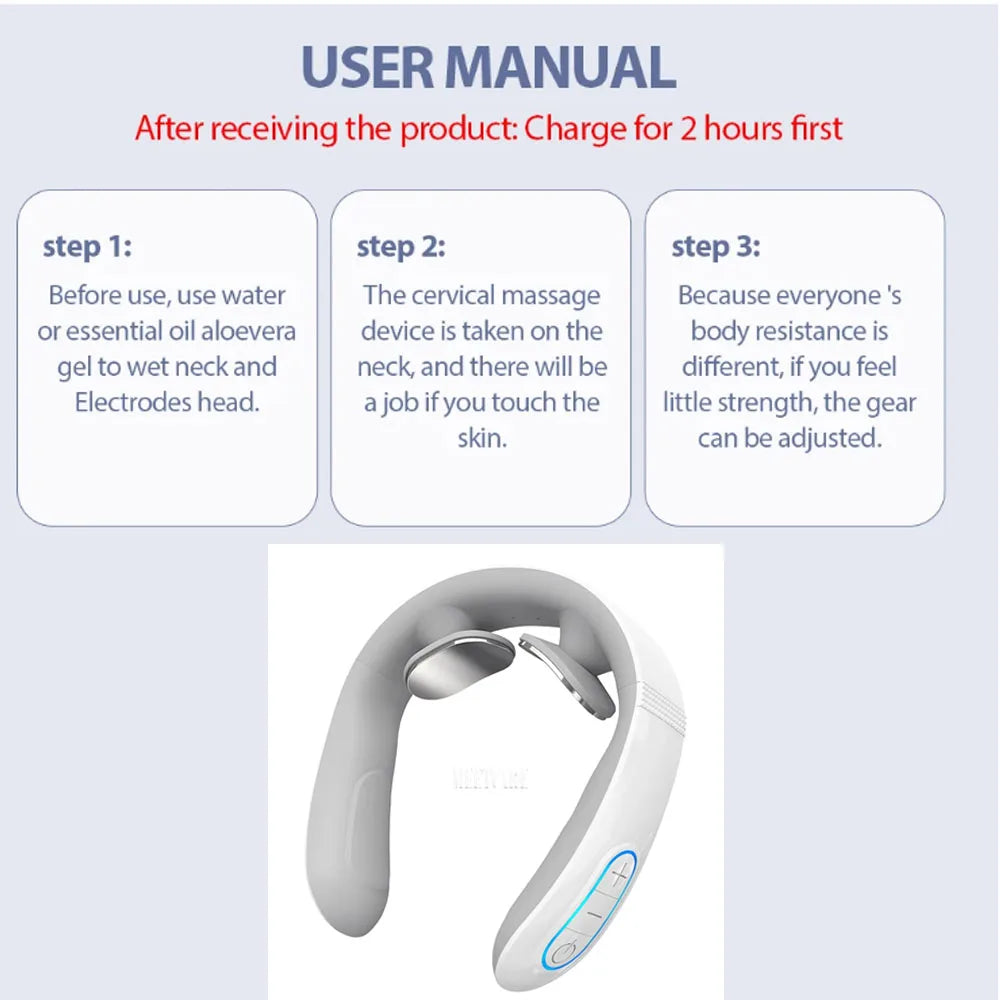 Pulse Neck Massager Electric Smart Cervical Massagers TENS Pain Muscle Kneading Massage