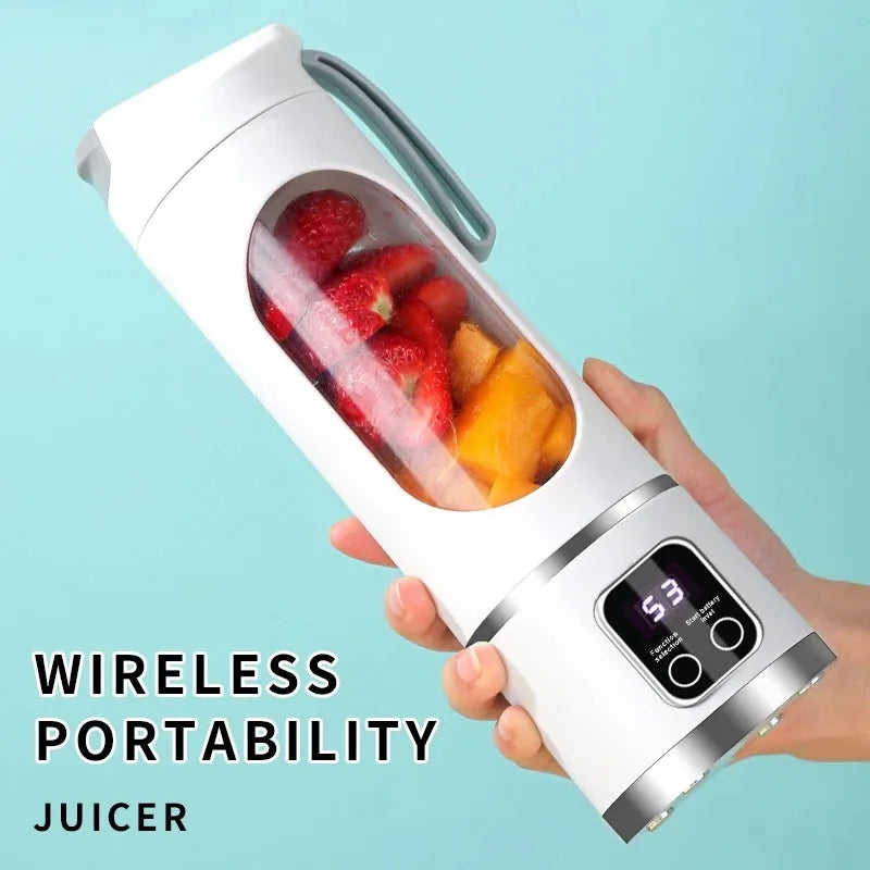 Mini Electric Juicer 450ML Large Capacity with Powerful Motor Digital Display for Crushed Ice Household Rechargeable Juice Cup