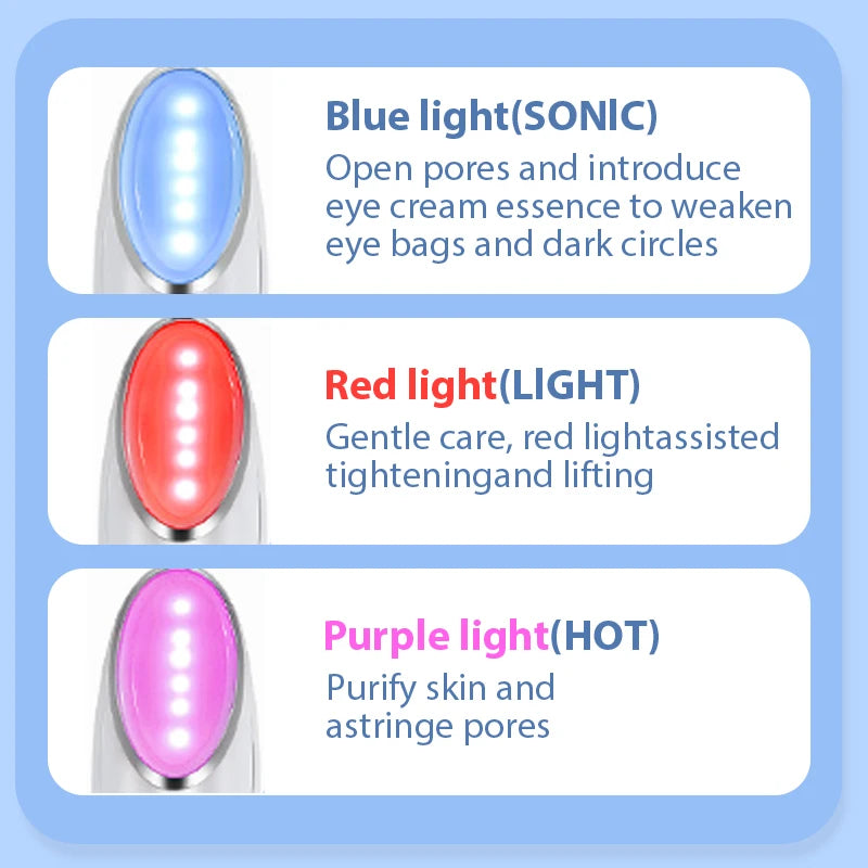 3 in 1 Eye Care Beauty Device Facial Massager LED Photon Light Wand for Relax Eye Dark Circles Eye Bags Puffiness Skincare Tool