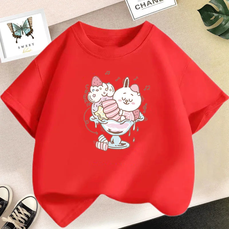 Strawberry Juice Graphic Print T-shirt Girls Aesthetic Pink Tops Tee 2023 Summer New Fashion Kids T Shirt