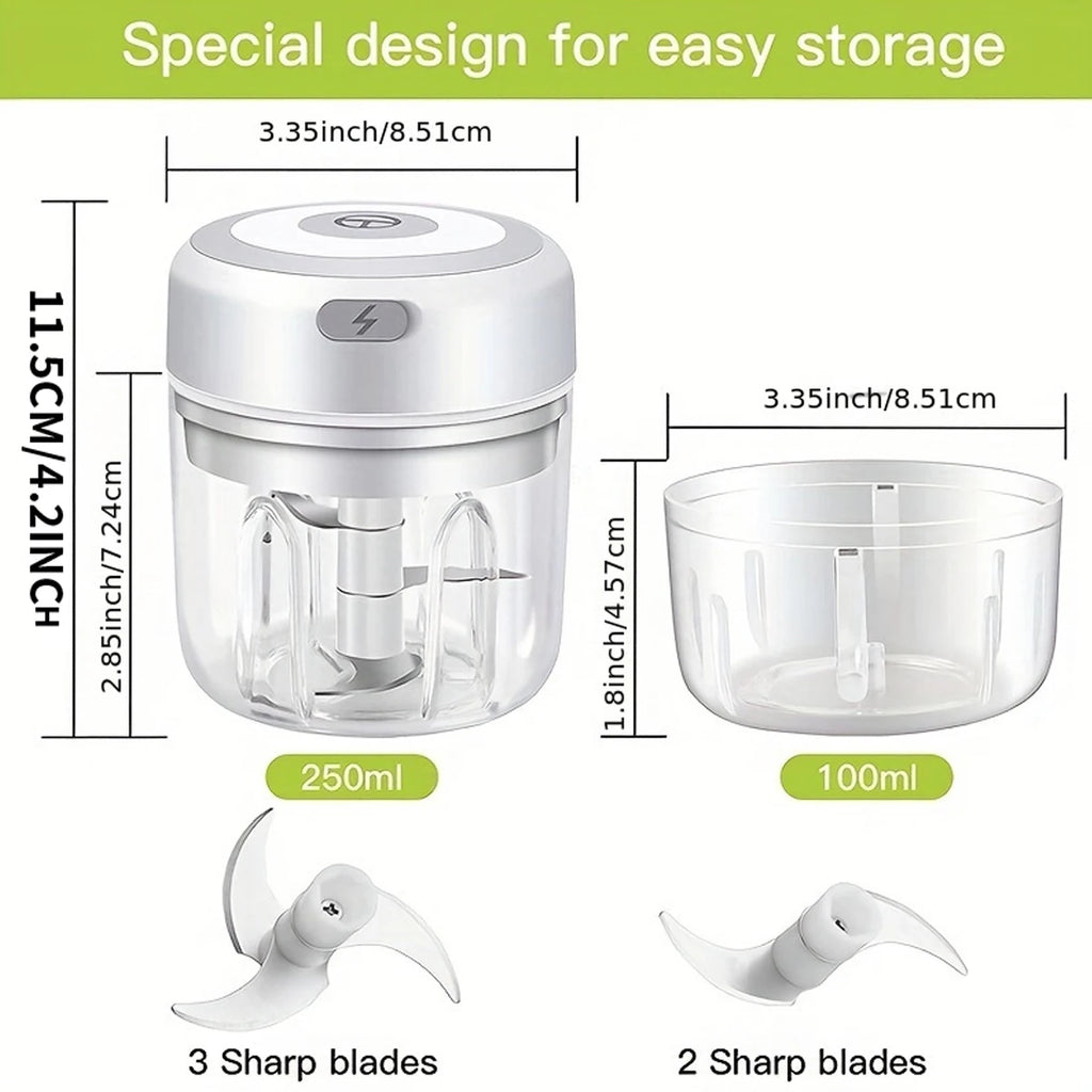 100ml/250ml Electric Mini Garlic Press Chopper - Rechargeable USB Masher with Powerful Lithium Battery, Easy Meat Grinder