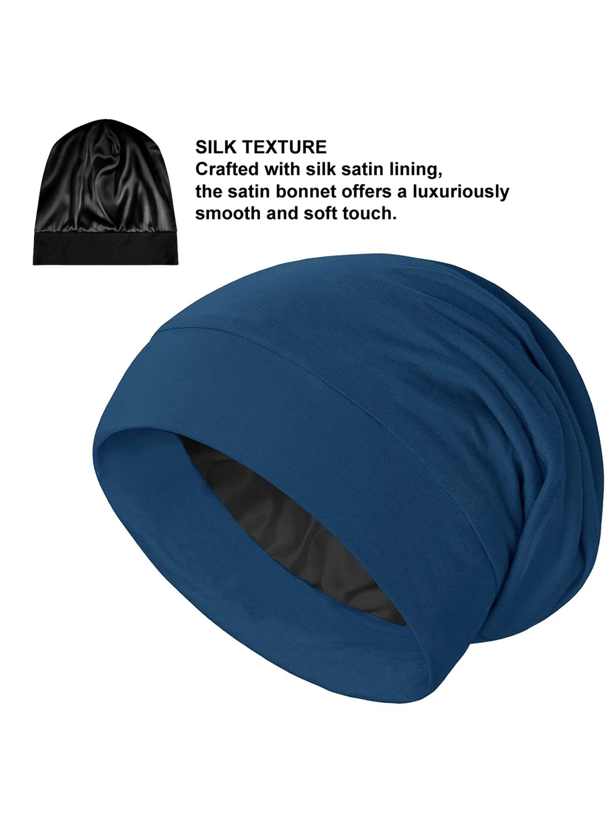 Women's Satin Bonnet Sleep Cap, Luxury Silk Satin Lined Night Hat, Anti-Frizz Hair Cover for Sleeping, Soft & Breathable Black B