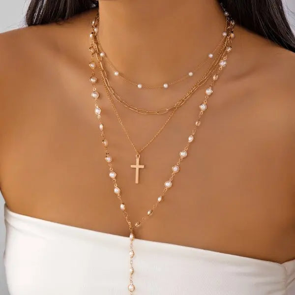 Vintage Gold Color Long Chain Drop Necklaces for Women Simple Metal Geometric Bead Tassel Choker Party Aesthetics Jewelry