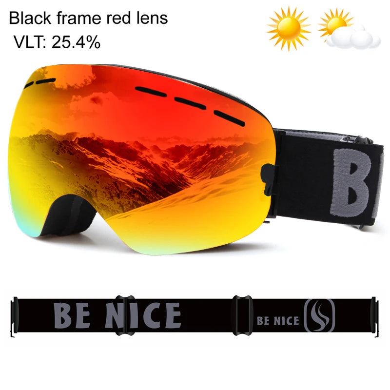 UV400 Anti-fog Double Layers Ski Goggles Big Lens Ski Mask Glasses Skiing Snow Snowboard Eyewear Mirror Polarize Goggles for men
