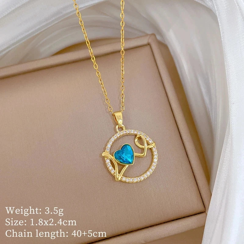 Fashionable Luxury Micro-Set Zircon Copper Pendant Necklace for Women Stylish Personality Versatile Stainless Steel Choker Jewel
