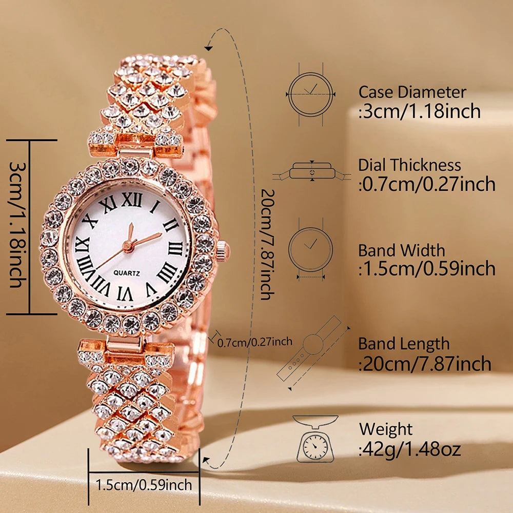 5Pcs/Set Unisex Jewelry Watches Women's Wristwatch Accessories Rose Gold Fashion Business Elegant Trendy Classic Exquisite Retro Light Luxury Rhinestone Luxury Bracelet Watch Set Y2K Suitable for Travel, Vacation, Parties, Da