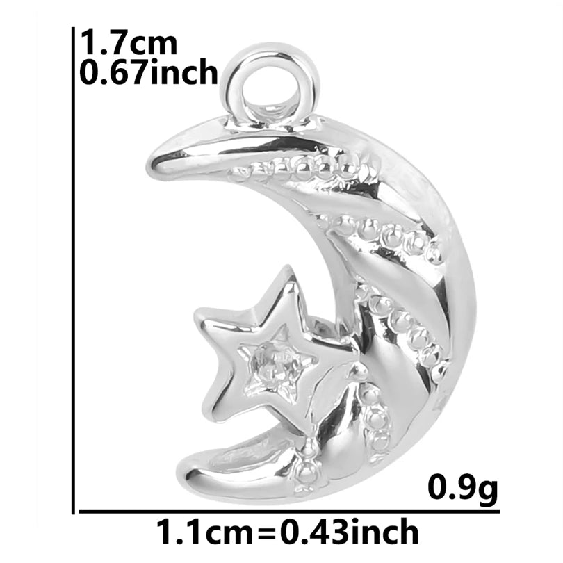 10pcs/lot Stainless Steel Crescent Moon Sun Pendants Moon Girl Friendship Mushroom Forest Charms Jewelry Making Findings No Fade